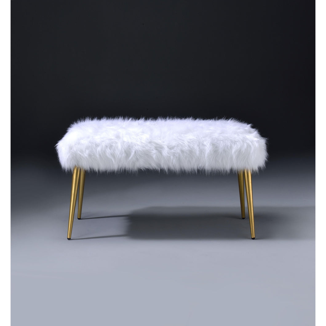 Bagley II Bench in White Faux Fur & Gold 96450