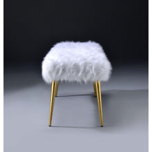 Загрузить изображение в средство просмотра галереи, Bagley II Bench in White Faux Fur &amp; Gold 96450
