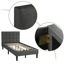 Загрузить изображение в средство просмотра галереи, Upholstered Diamond Stitched Platform Bed (Twin, Gray)
