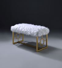 Charger l&#39;image dans la galerie, Bagley II Bench in White Faux Fur &amp; Gold 96451
