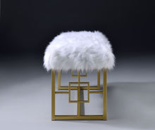 Load image into Gallery viewer, Bagley II Bench in White Faux Fur &amp; Gold 96451
