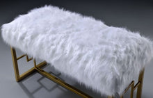 Lade das Bild in den Galerie-Viewer, Bagley II Bench in White Faux Fur &amp; Gold 96451
