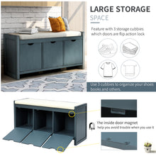 Carica l&#39;immagine nel visualizzatore di Gallery, Storage Bench with Removale Cushion and 3 Flip Lock Storage Cubbies for Living Room, Entryway (Antique Navy)
