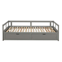Lade das Bild in den Galerie-Viewer, Wooden Daybed with Trundle Bed and Two Storage Drawers ,Extendable Bed Daybed,Sofa Bed for Bedroom Living Room, Gray
