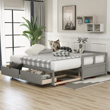 Görseli Galeri görüntüleyiciye yükleyin, Wooden Daybed with Trundle Bed and Two Storage Drawers ,Extendable Bed Daybed,Sofa Bed for Bedroom Living Room, Gray
