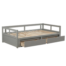 Görseli Galeri görüntüleyiciye yükleyin, Wooden Daybed with Trundle Bed and Two Storage Drawers ,Extendable Bed Daybed,Sofa Bed for Bedroom Living Room, Gray
