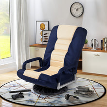 Görseli Galeri görüntüleyiciye yükleyin, Swivel Video Rocker Gaming Chair Adjustable 7-Position Floor Chair Folding Sofa Lounger,Blue+Beige
