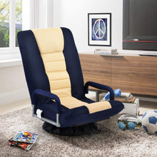 Charger l&#39;image dans la galerie, Swivel Video Rocker Gaming Chair Adjustable 7-Position Floor Chair Folding Sofa Lounger,Blue+Beige
