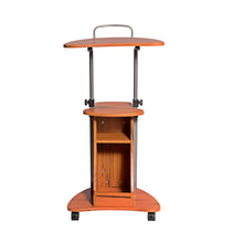 Load image into Gallery viewer, Techni Mobili Sit-to-Stand Rolling Adjustable Height Laptop Cart With Storage, Woodgrain
