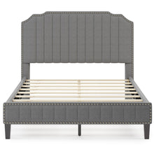 Charger l&#39;image dans la galerie, Modern Linen Curved Upholstered Platform Bed , Solid Wood Frame , Nailhead Trim (Full)
