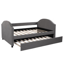 Charger l&#39;image dans la galerie, Full size Upholstered Daybed with Twin Size Trundle, Wood Slat Support, Gray
