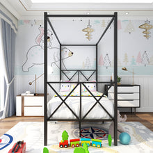 Lade das Bild in den Galerie-Viewer, Metal Canopy Bed Frame, Platform Bed Frame Twin with X Shaped Frame, Twin Black
