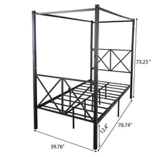 Загрузить изображение в средство просмотра галереи, Metal Canopy Bed Frame, Platform Bed Frame Twin with X Shaped Frame, Twin Black
