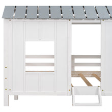 Carica l&#39;immagine nel visualizzatore di Gallery, Twin Size Low Loft House Bed with Roof and Two Front Windows , White
