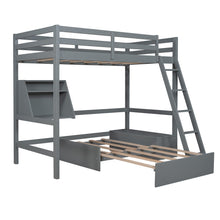 Carica l&#39;immagine nel visualizzatore di Gallery, Twin Size Loft Bed Wood Bed with Convertible Lower Bed, Storage Drawer and Shelf ( Gray )
