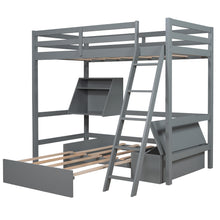 Charger l&#39;image dans la galerie, Twin Size Loft Bed Wood Bed with Convertible Lower Bed, Storage Drawer and Shelf ( Gray )
