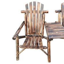 Görseli Galeri görüntüleyiciye yükleyin, Wood Patio Chair Bench with Center Coffee Table, CarbonizedDouble chair
