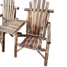 Görseli Galeri görüntüleyiciye yükleyin, Wood Patio Chair Bench with Center Coffee Table, CarbonizedDouble chair
