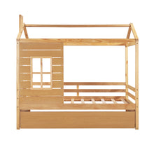 Charger l&#39;image dans la galerie, Twin Size House Bed Wood Bed with Twin Size Trundle ( Natural )
