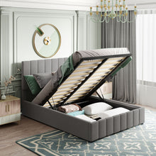 Lade das Bild in den Galerie-Viewer, Full size Upholstered Platform bed with a Hydraulic Storage System - Gray
