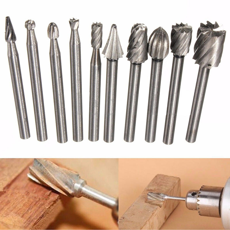 10 Piece Set Of High Speed Steel Electric Grinder Grinding Head Woodworking Rotary Tungsten Carbide File Milling Cutter Carving