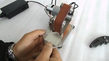 Load and play video in Gallery viewer, Mini Electric Belt Machine DIY Sanding Polishing Machine Portable Metal Belt Sander Edges Sharpener Machine Belt Grinder

