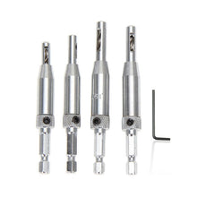 Load image into Gallery viewer, 4pcs/set Center Drill Bit Doors Self Centering Hinge Tapper Core Drill Bit Set Hole Puncher Woodworking Tools 5/64&quot;-11/64&quot;
