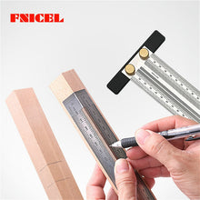 Carica l&#39;immagine nel visualizzatore di Gallery, High-precision Scale Ruler T-type Hole Ruler Stainless Woodworking Scribing Mark Line Gauge Carpenter Measuring Tool
