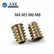 Load image into Gallery viewer, Furniture Nuts Hex Drive Head Zinc Alloy For Wood Thread M4 M5 M6 M8 Flat Carbon Steel Insert But Flanged 50pcs Axk Woodworking
