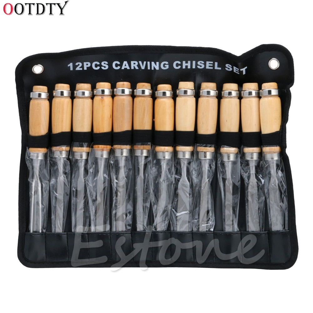OOTDTY 12Pcs Wood Carving Hand Chisel Tool Set Woodworking Professional Gouges