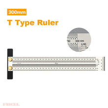 Charger l&#39;image dans la galerie, High-precision Scale Ruler T-type Hole Ruler Stainless Woodworking Scribing Mark Line Gauge Carpenter Measuring Tool
