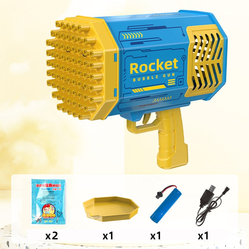 Bubble Gun Rocket 69 Holes Soap Bubbles Machine Children‘s Gift Gun Shape Automatic Blower With Light Pomperos Toys For Kids