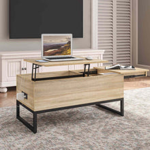 Lade das Bild in den Galerie-Viewer, Wooden Lift Top Coffee Table with Storage Hidden Compartment &amp; Charging Station Living Room Center Table for Home

