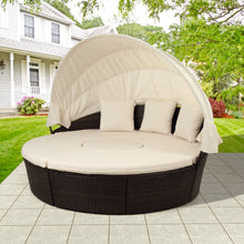 Load image into Gallery viewer, Patio Furniture Round Outdoor Sectional Sofa Set Rattan Daybed Sunbed with Retractable Canopy, Separate Seating and Removable Cushion (Beige)
