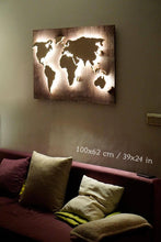 Загрузить изображение в средство просмотра галереи, Wood World Map wall art, Flat earth, LED world map as wall decor and art decoration for wall hanging, ambient light decor
