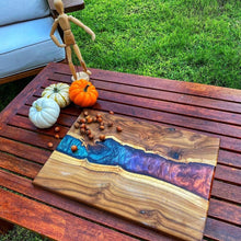 Load image into Gallery viewer, charcuterie/cutting/cheese board/tray Wood/wooden resin epoxy
