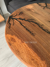 Lade das Bild in den Galerie-Viewer, Coffee/Side/End/Guitar Table Wood Raund/Fractal burnt Live Edge Rustic Unique River custom reclaimed luxury Wooden slab nightstand/bed table
